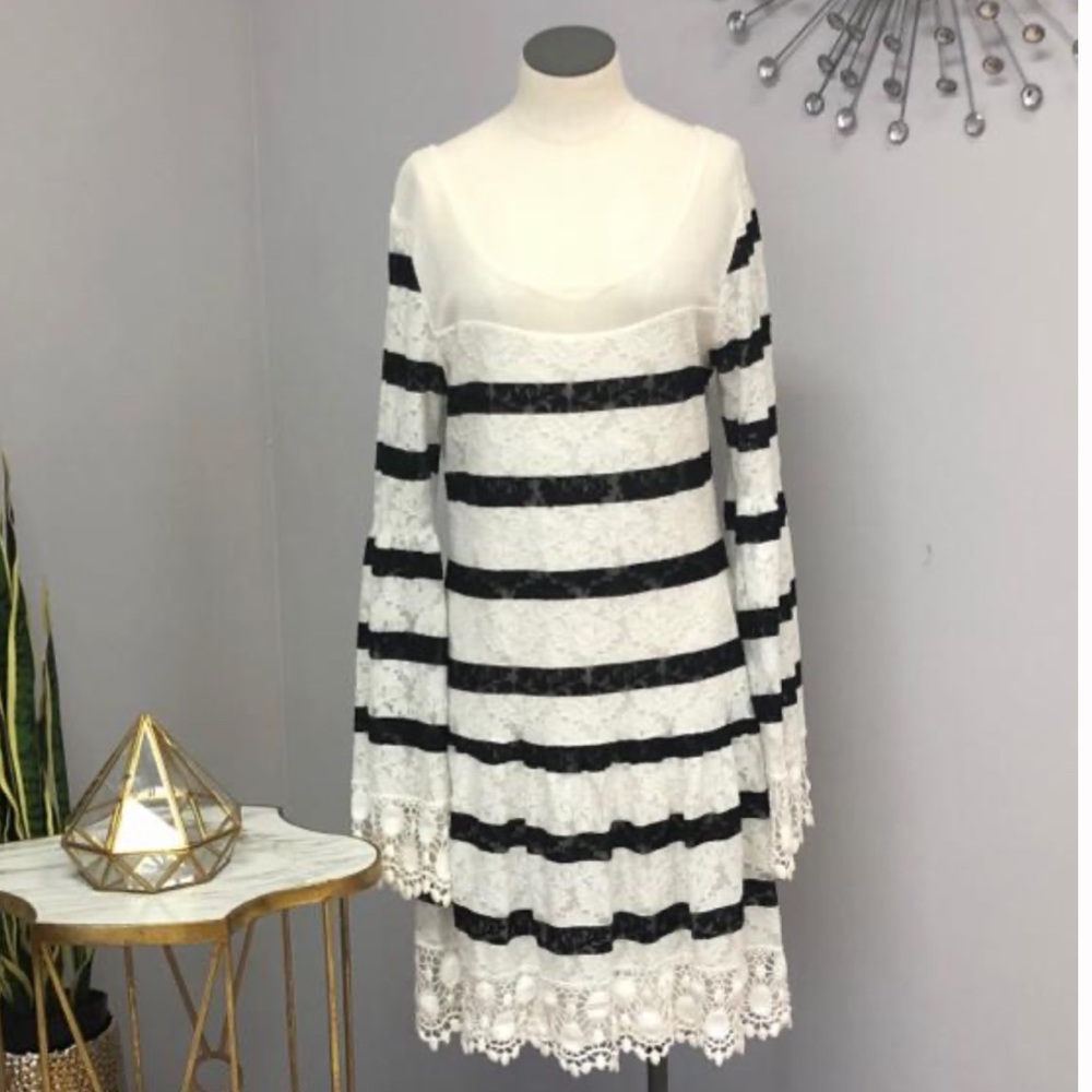 Free People Black and White Striped Lace Dress